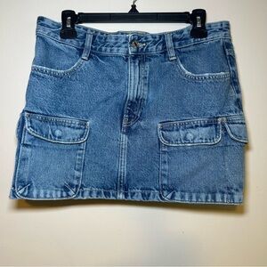Zara Skirt Blue Denim Jean Cargo Pockets Mini Short women’s Large
